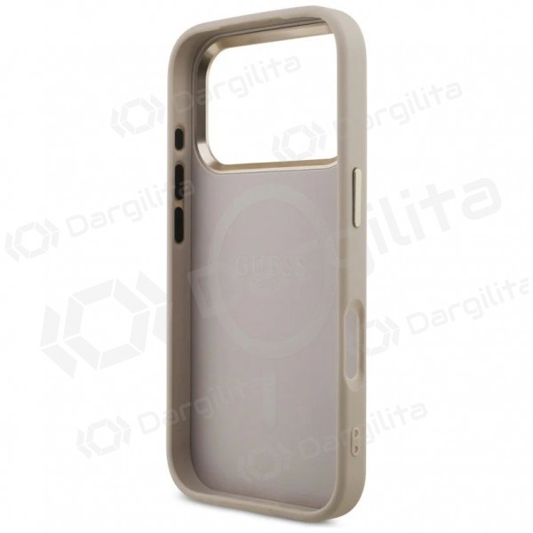 Apple iPhone 17 Pro Max dėklas "Guess PU Leather 4G Strass Triangle Logo Gold Frame MagSafe" (rožinis)