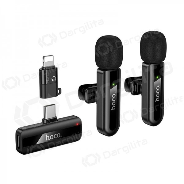 Belaidžių mikrofonų rinkinys Hoco L20A USB-C ir Lightning juodas