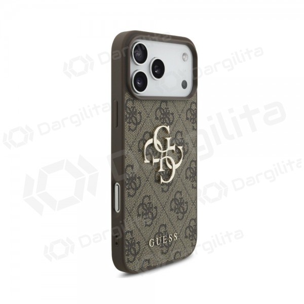 Apple iPhone 18 Pro dėklas "Guess PU 4G Metal Logo" (rudas)
