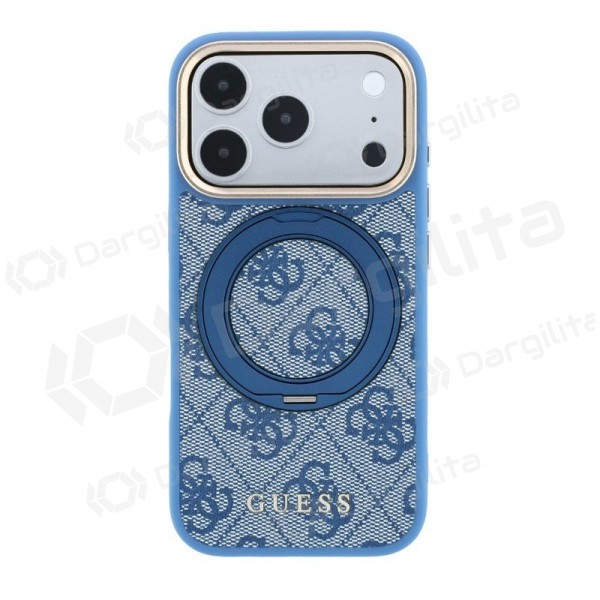 Apple iPhone 18 Pro dėklas "Guess PU 4G Ring Stand MagSafe" (mėlynas)