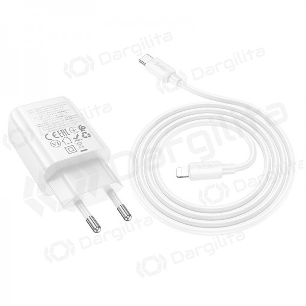Telefono įkroviklis Hoco N63 30 W GaN USB-C + USB-A su Lightning laidu 1 m baltas