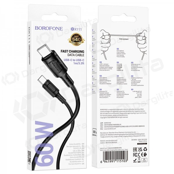 USB-C laidas Borofone BX111 USB-C į USB-C 1 m 60 W juodas