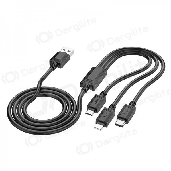 USB kabelis Hoco X74 3in1 microUSB-Lightning-Type-C 1.0m (juodas)