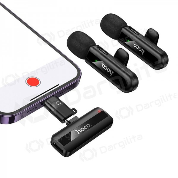 Belaidžių mikrofonų rinkinys Hoco L20A USB-C ir Lightning juodas
