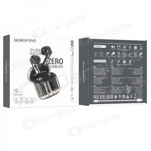 Belaidė laisvų rankų įranga Borofone BW23 Crystal Bean Transparent Edition TWS (juoda)