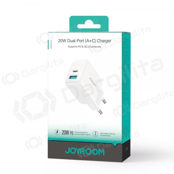 Telefono įkroviklis Joyroom JR-TCF21 20 W USB-C + USB-A PD QC baltas