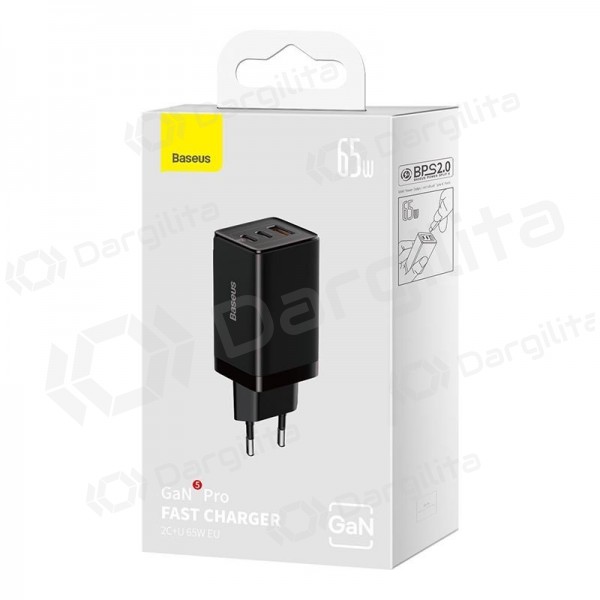 Telefono įkroviklis Baseus GaN5 Pro 65 W 2xUSB-C + USB-A GaN PD QC juodas CCGP120201