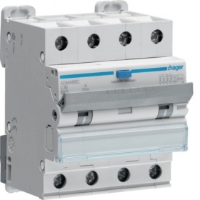 Srovės nuotėkio relė su automatiniu jungikliu Hager ADM466C (4P, 16A, C, A tipo, 30mA, 6kA)