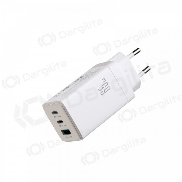 Telefono įkroviklis Joyroom JR-TG10 65 W USB-C + USB-A GaN PPS baltas