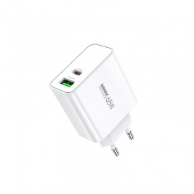 Telefono įkroviklis Remax RP-U125 65 W USB-C + USB-A GaN PD QC baltas