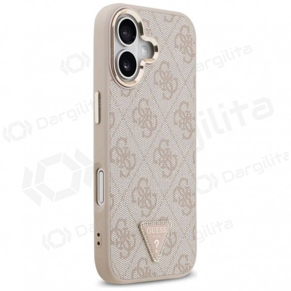 Apple iPhone 17 dėklas "Guess PU Leather 4G Strass Triangle Logo Gold Frame MagSafe" (rožinis)