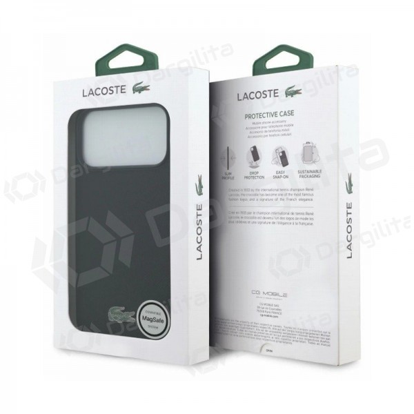 Apple iPhone 18 Pro dėklas "Lacoste PVC Petit Pique Semi Wrap Embossed MagSafe" (juodas)