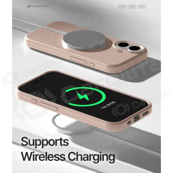 Apple iPhone 17 dėklas Mercury "Pure Magsafe Silicon Case" rožinio smėlio