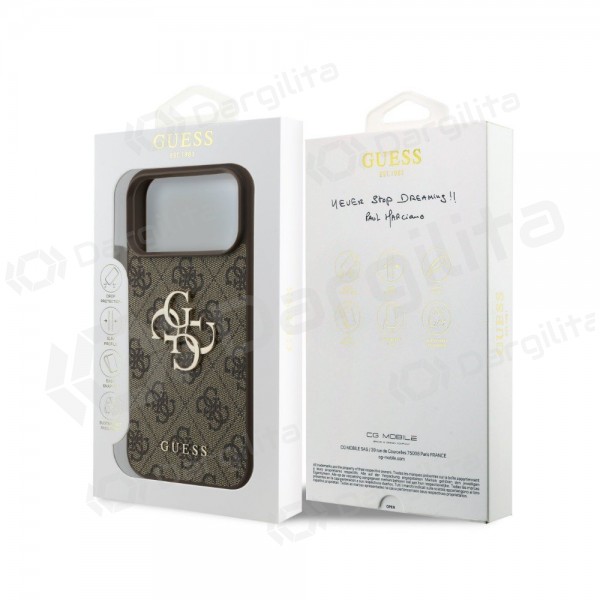 Apple iPhone 18 Pro dėklas "Guess PU 4G Metal Logo" (rudas)