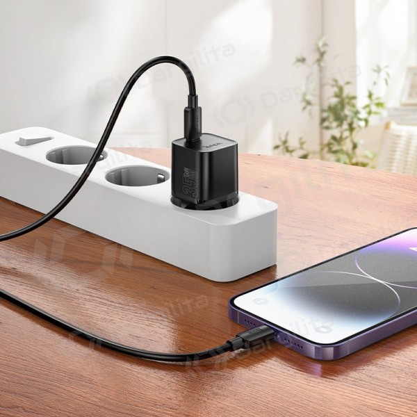 Telefono įkroviklis Hoco N66 35 W GaN USB-C + USB-A su Lightning laidu 1 m baltas