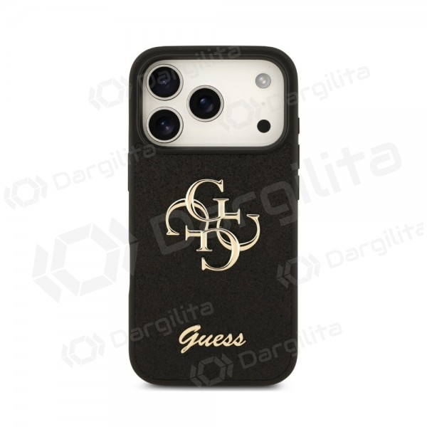 Apple iPhone 18 Pro dėklas "Guess PU Fixed Glitter 4G Metal Logo" (juodas)