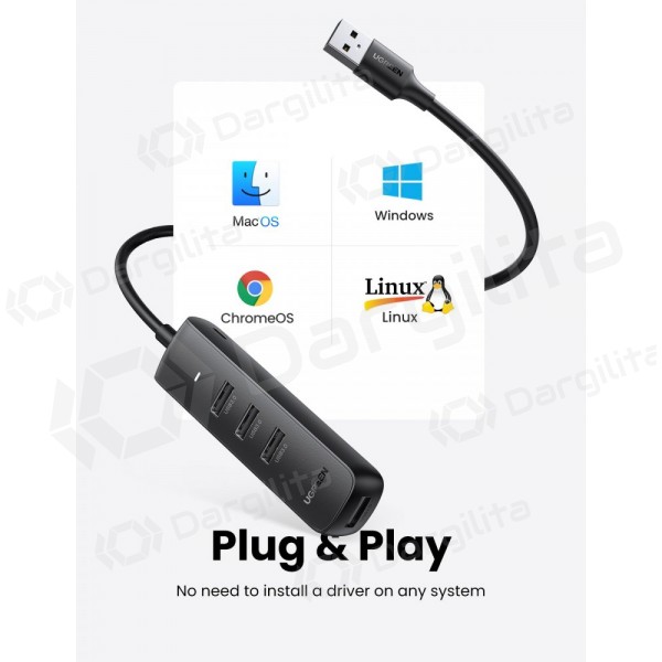 Adapteris Ugreen CM416 USB-A į 4xUSB-A 3.0 juodas