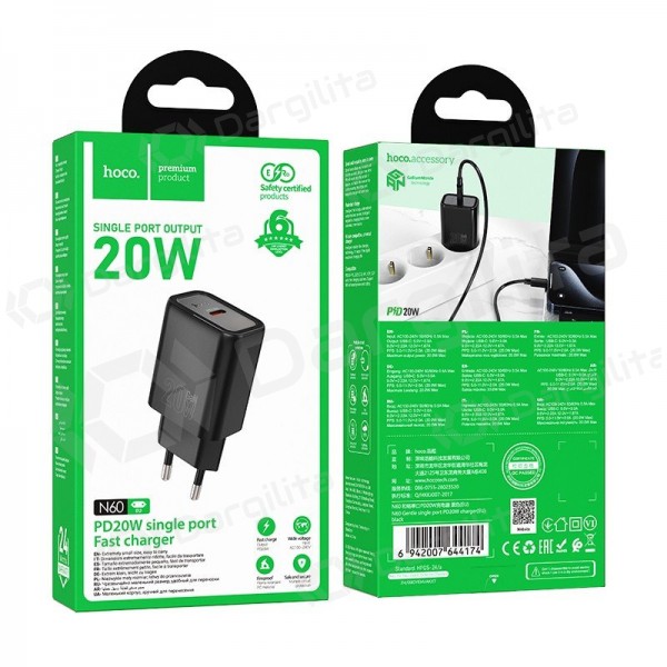 Telefono įkroviklis Hoco N60 20 W GaN USB-C juodas