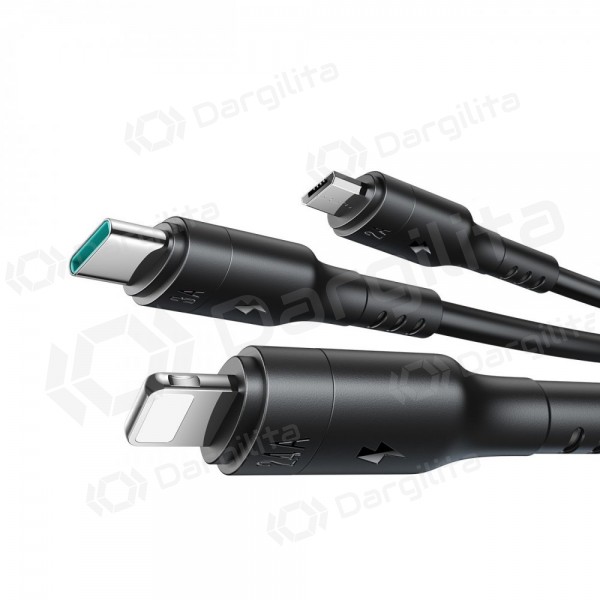 USB-C laidas Joyroom S-A61 USB-C į USB-C + Lightning + Micro USB 1.2 m įkrovimui juodas