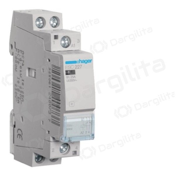 Kontaktorius Hager ESC227 (1P, 25A, 230V, 1NO+1NC, 1 mod.)