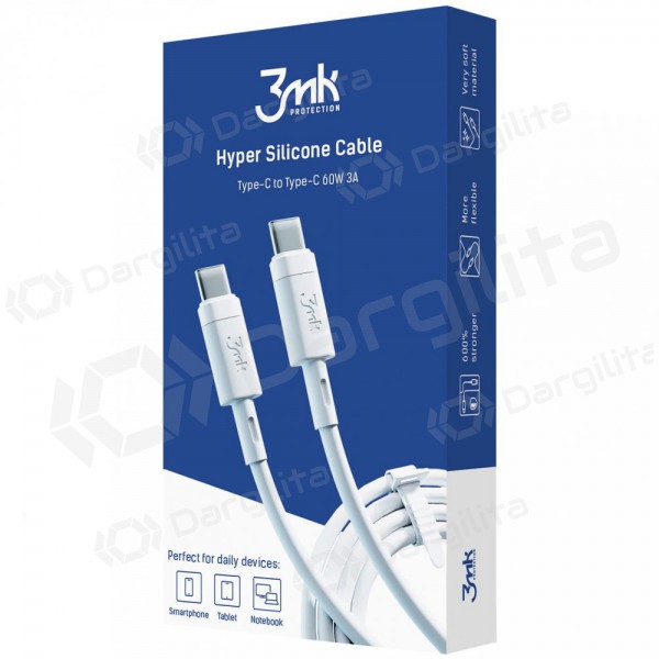 USB kabelis 3MK Hyper Silicone Cable Type-C 60W 3A 1m USB kabelis 3MK Hyper Silicone Cable Type-C 60W 3A 1m