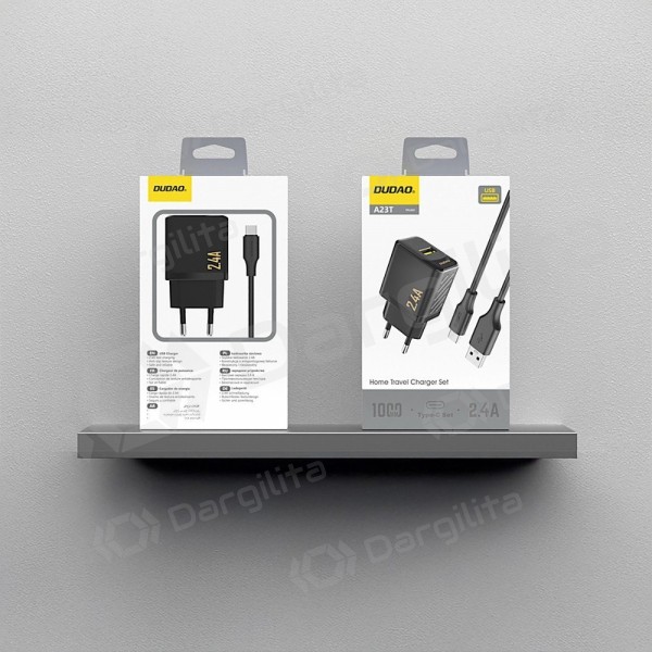 Telefono įkroviklis Dudao A23T 12 W USB-A su USB-C laidu 1 m juodas
