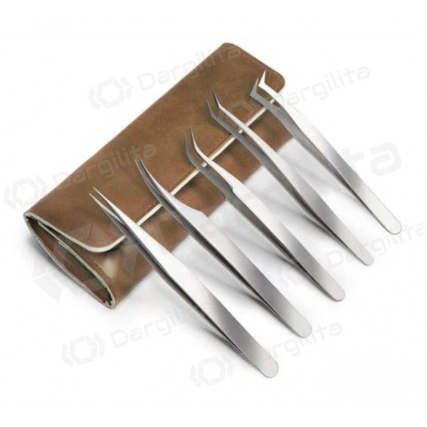 Metal tweezers set JSY with leather case (5pcs) Metal tweezers set JSY with leather case (5pcs)