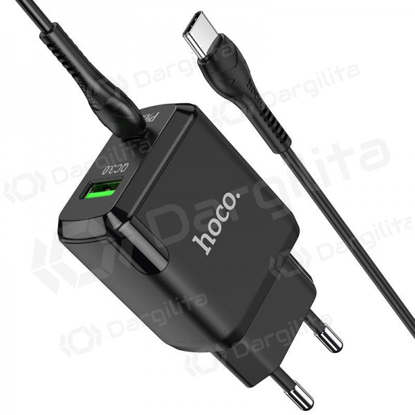 Įkroviklis Hoco N5 USB Quick Charge 3.0 + PD 20W (3.1A) + Type-C-Type-C (juodas) Įkroviklis Hoco N5 USB Quick Charge 3.0 + PD 20W (3.1A) + Type-C-Type-C (juodas)