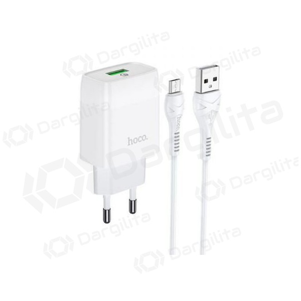 Įkroviklis HOCO C72Q Glorious USB + microUSB kabelis (QC3.0) (baltas)