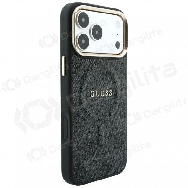 Apple iPhone 18 Pro dėklas "Guess PU Leather 4G Gold Frame Embossed MagSafe" (juodas)