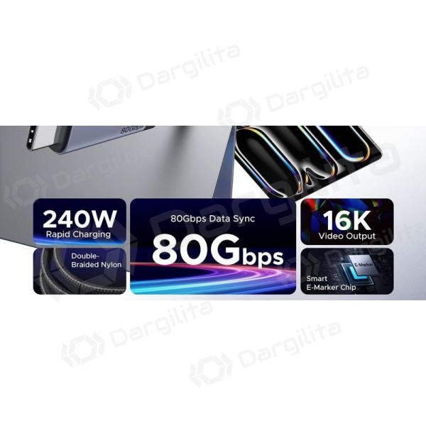 USB-C laidas Ugreen L706 USB-C į USB-C 1 m 240 W juodas