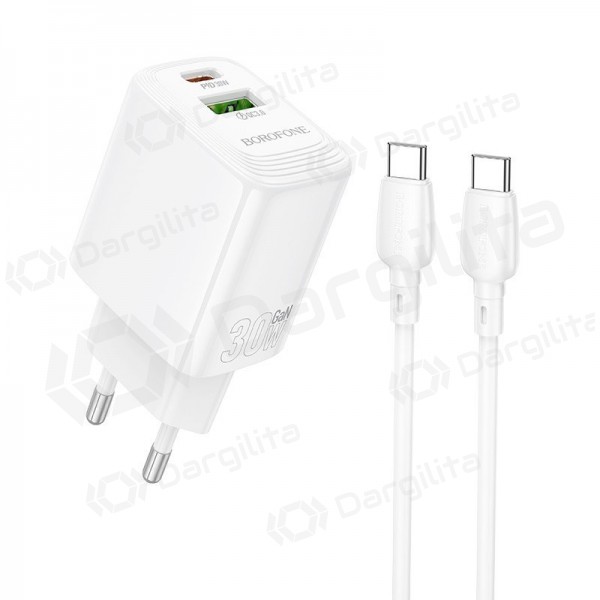 Telefono įkroviklis Borofone BN29 30 W USB-C + USB-A su USB-C laidu 1 m baltas