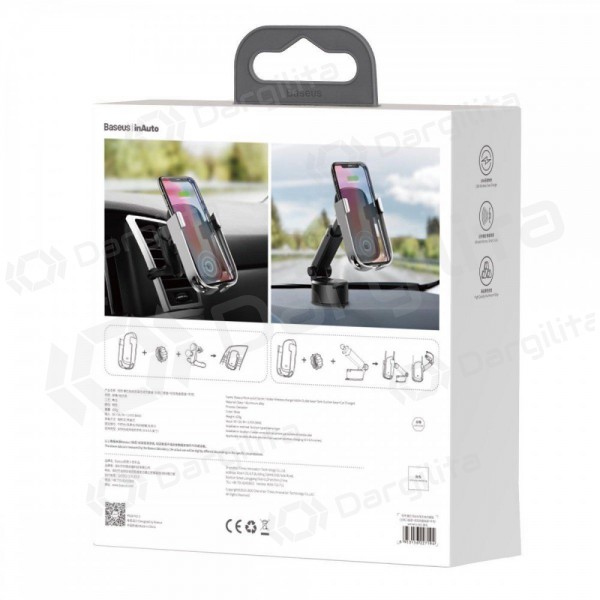 Automobilinis telefono laikiklis, Belaidis įkroviklis Baseus Rock Solid (15W silver WXHW01-B0S) Automobilinis telefono laikiklis, Belaidis įkroviklis Baseus Rock Solid (15W silver WXHW01-B0S)