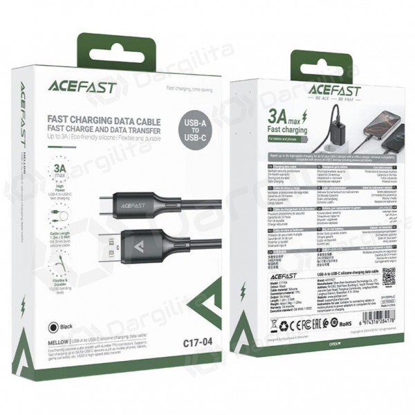 USB-C laidas Acefast C17-04 USB-A į USB-C 1.2 m 3A juodas