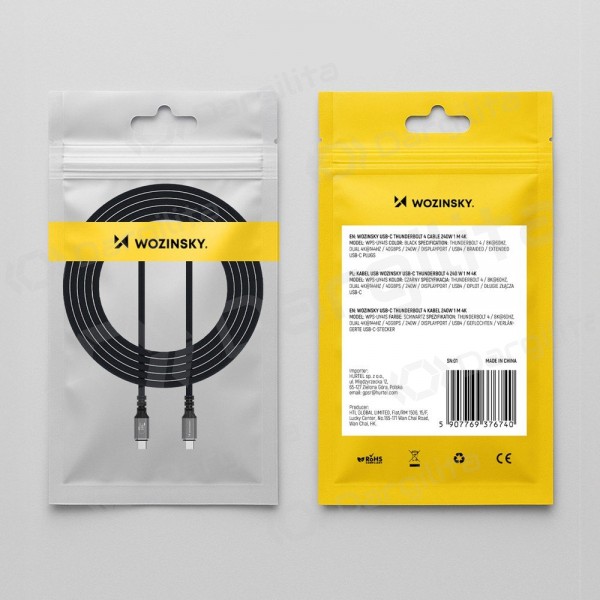 USB-C laidas Wozinsky WPS-UY42S USB-C į USB-C 2 m Thunderbolt 4 240 W juodas