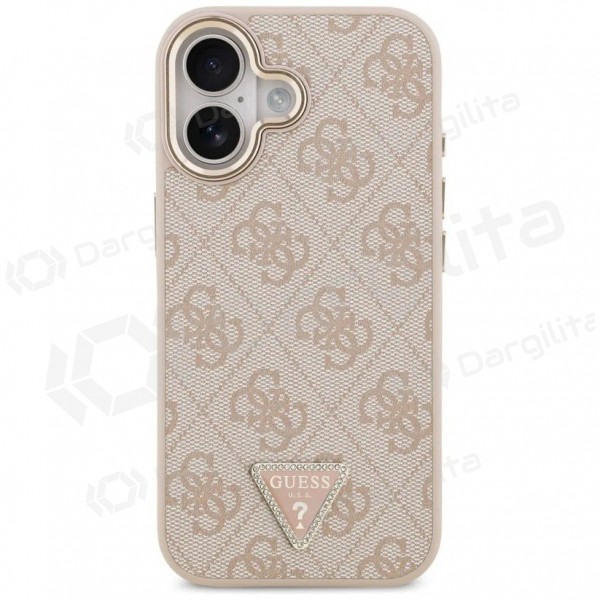 Apple iPhone 17 dėklas "Guess PU Leather 4G Strass Triangle Logo Gold Frame MagSafe" (rožinis)