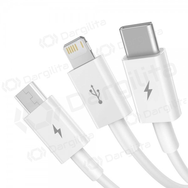 Kabelis Baseus Superior USB - microUSB+Lightning+Type-C 3.5A 1.5m (baltas) CAMLTYS-02