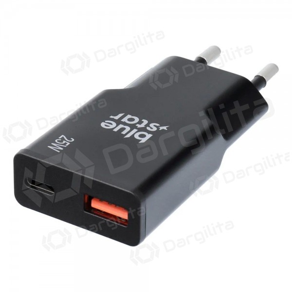 Telefono įkroviklis Blue Star Slim 25 W GaN USB-C + USB-A juodas