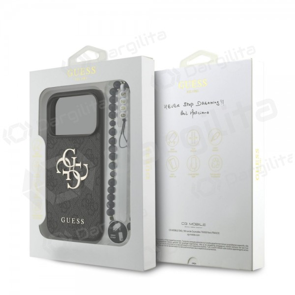 Apple iPhone 17 Pro dėklas "Guess PU 4G Metal Logo Strap" (juodas)