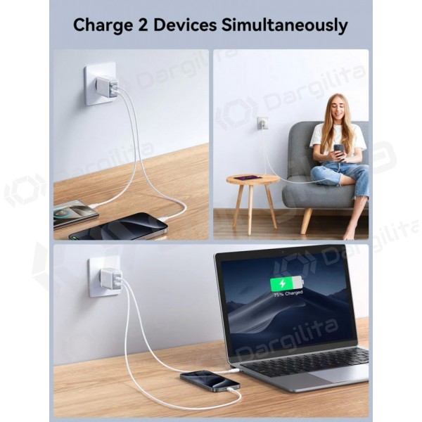 Telefono įkroviklis Joyroom JR-TCF15 30 W USB-C + USB-A baltas