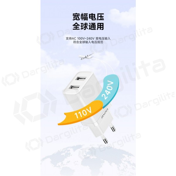 Telefono įkroviklis Awei C15T-EU 10 W 2xUSB-A USB-C baltas