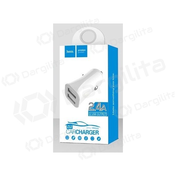 Automobilinis įkroviklis HOCO Z12 Elite Dual USB (5V 2.4A) (baltas)