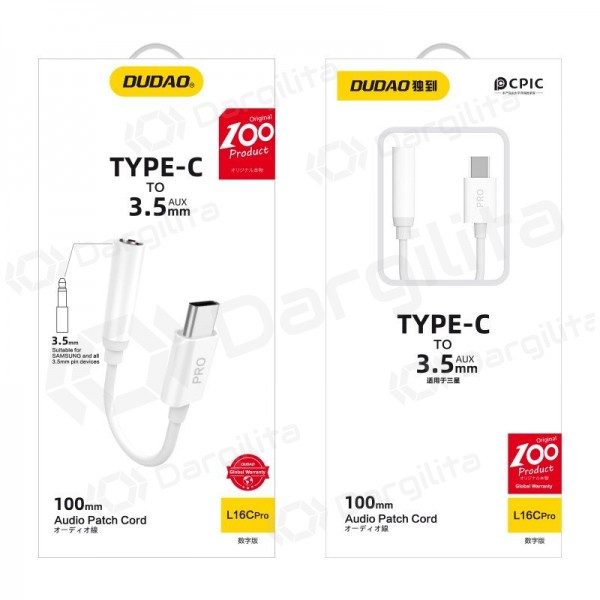 Audio adapteris Dudao L16CPro USB-C į 3.5 mm baltas