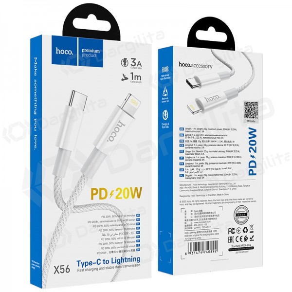 Lightning laidas Hoco X56 USB-C į Lightning 1 m PD baltas
