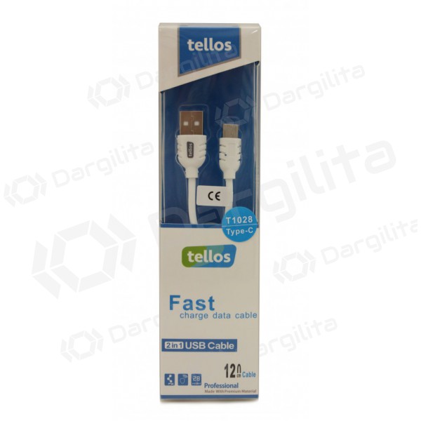 USB kabelis Tellos Type-C FastCharging (baltas) 1.2m