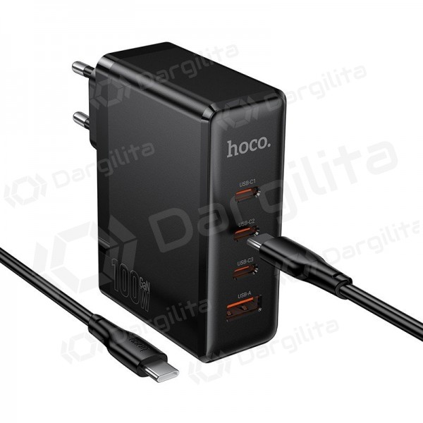 Tinklo įkroviklis Hoco N85 100 W 3x USB-C + USB-A su USB-C laidu 2 m juodas