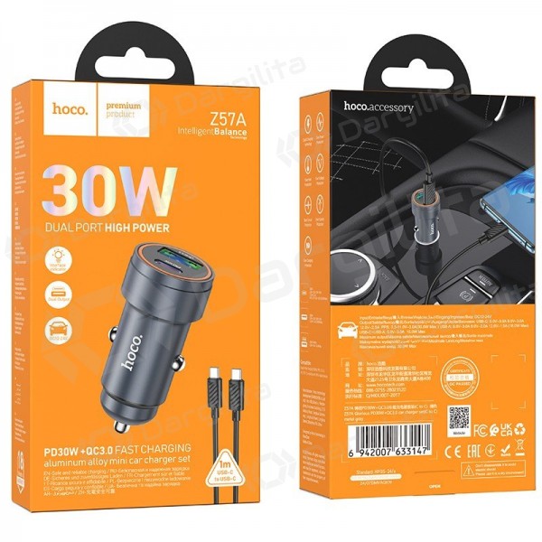 Automobilinis telefono įkroviklis Hoco Z57A 30 W USB-C + USB-A su USB-C laidu 1 m