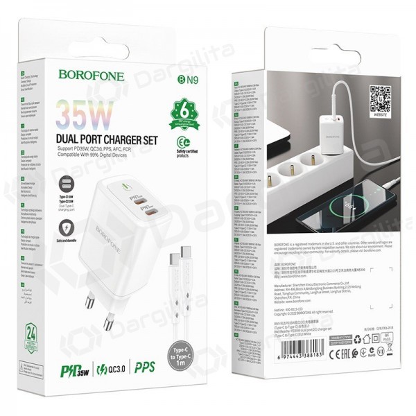 Telefono įkroviklis Borofone BN9 35 W USB-C PD PPS QC baltas
