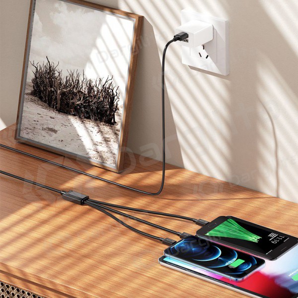 USB kabelis Hoco X74 3in1 microUSB-Lightning-Type-C 1.0m (juodas)