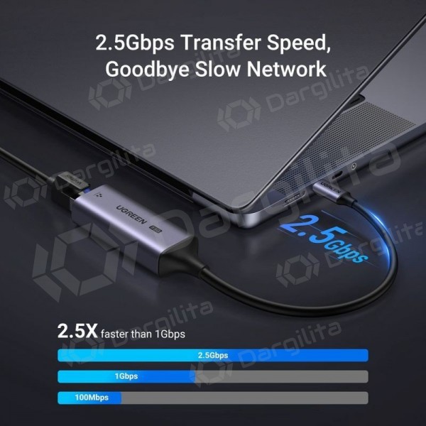 USB-C adapteris Ugreen CM648 USB-C į RJ45 pilkas